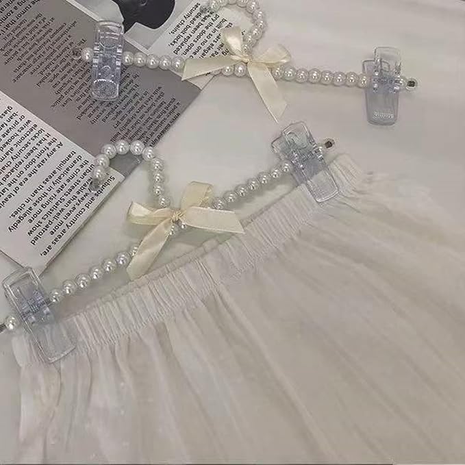 13 inch Pearl Hanger Pants Hangers with Clip,Cute Ribbon Bow Hanger Clip Hangers for Wedding Dress Bride Bridesmaid Lingerie (5, Beige)