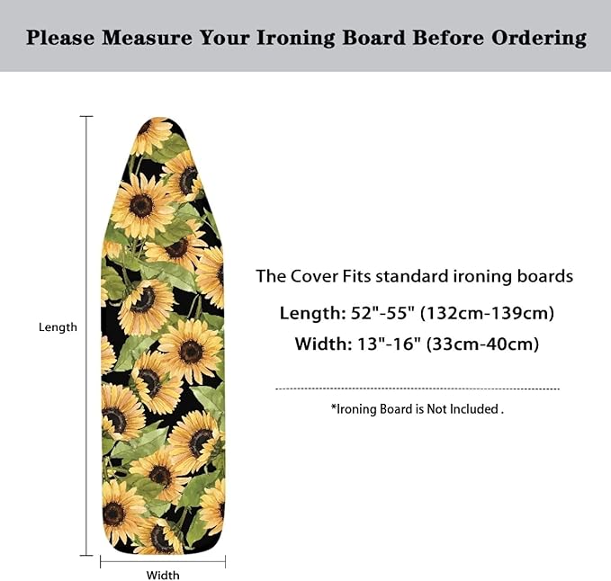 GLENLCWE Sunflower Ironing Board Cover,Floral Iron Board Cover Ironing Replacement for Home Decor Heavy Duty Thick Ironing Board Protective Cloth with Elastic Edge