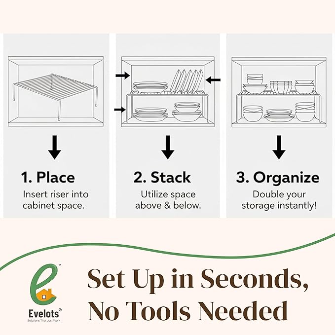Evelots Kitchen Cabinet Wire Shelf Organizer/Rack - 4 Pack Sturdy Large Metal Shelf Risers - Double Your Counter Space - Great for Kitchen, Freezer, Pantry and Bathroom - Rustproof - Chrome