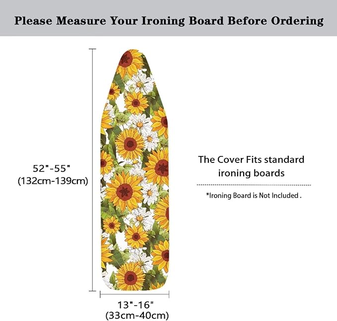 Sunflower Stretchable Standard Ironing Board Cover with Elastic Edge Windproof Reflects Heat Durable Iron Board Cover for 15 x 54 Ironing Boards Decor