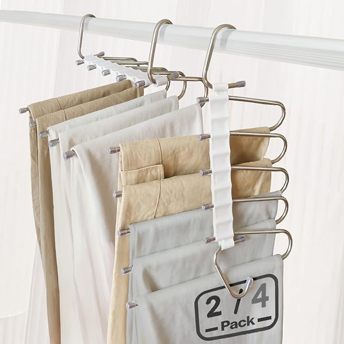 Pants Hangers Space Saving 2packs Metal Closet Organizer,Clothes Jean Hanger,Anti-Slip Design,Closet Organizers and Storage for Skirts Scarf Legging