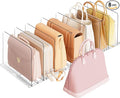 Criusia Adjustable Closet Purse Organizer Rack – 28.8" Extra-Long Shelf Divider with 6 Base Panels & 8 Dividers – Non-Slip Handbag Holder for Bags, Clothes, Kitchen, Office