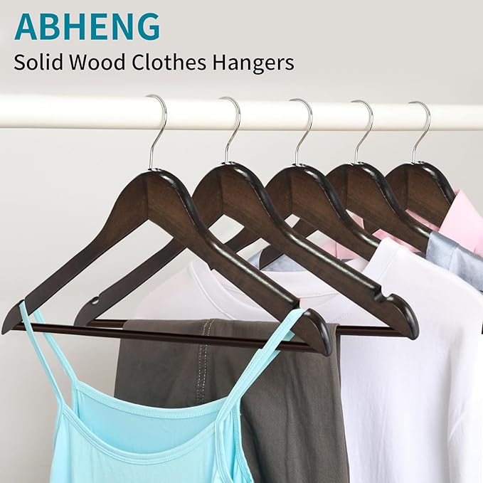 20 Pack Wooden Coat Hangers, 360° Swivel Hook, Suit Hangers with Anti-Slip Notches, for Jackets, Shirts, Dress, Dark Walnut, UAWY0520H