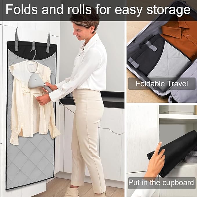 Over-The-Door Steamer Mat,Foldable Wall Mount & Portable Steamer Door Pad, Including Heatproof Glove & Lint Remover Tool | Space-Saving Design for Travel, Dorm, Apartment, Laundry