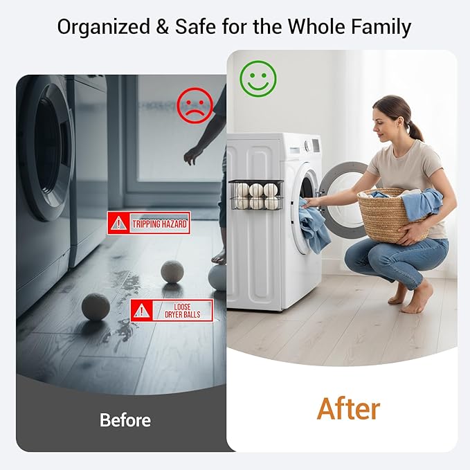 2 Pcs Magnetic Basket Fridge Dryer Ball Holder for Laundry Room Organization and Storage, Magnetic Lint Bin Home Organization for Laundry Room, Kitchen & Office Class School (Black, L&XL-2pcs)