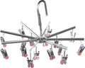 Drying Hanger, Hanging Drying Rack, Drip Hanger Stainless Steel with 16 Pegs for Laundry Underwear Socks, Quickly Remove Clothes from Hanger, Windproof, Folding Portable, (Red)