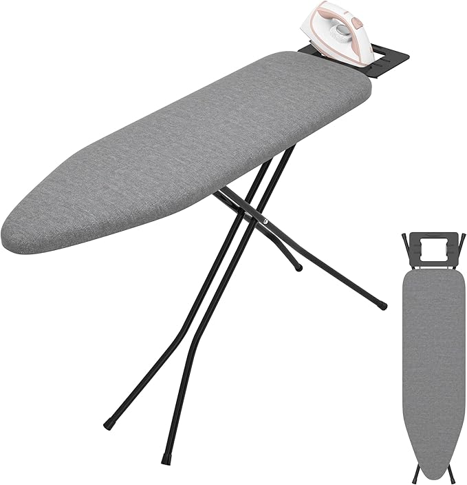 Ironing Board with Stable Iron Rest and 7 Adjustable Heights, 43" ×13" Size Iron Board with 4-Layer Heat Resistant Cover and Pad for Home Apartment Laundry, Gray