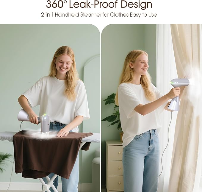 Handheld Garment Steamer - 1000W Portable Travel Steamer, 20s Rapid Heat-Up, 0.8kg Lightweight Fabric Iron with 302°F Dry Steam for Home and Travel, 220ml, White