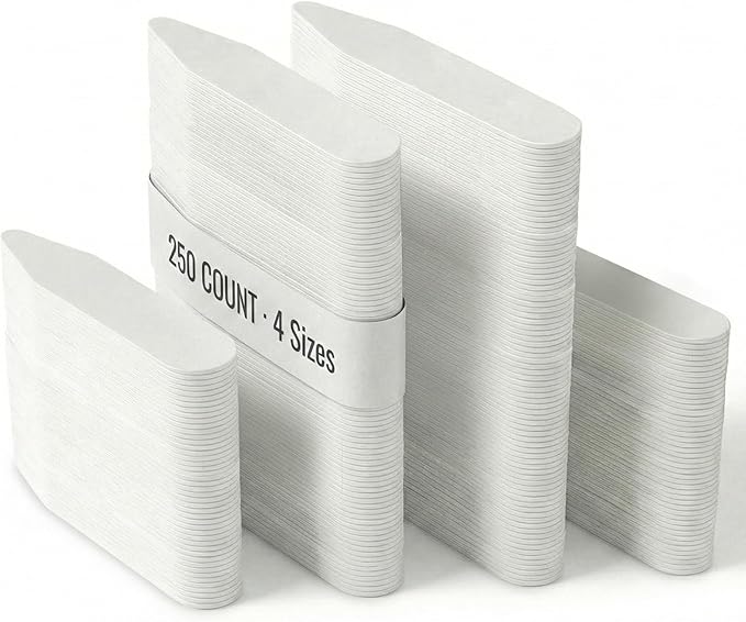 Quality Stays 250 Plastic Collar Stays for Men, 4 Sizes, White Shirt Collar Inserts