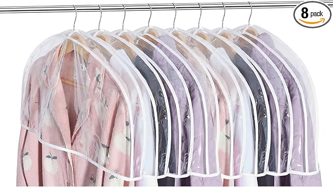Patelai 8 Pcs 2" Gusseted Shoulder Covers for Hanging Clothes 24" Length x 12" High Plastic Garment Dust Covers Protectors for Closet Storage Suit, Coats, Jackets, Dress Closet Storage (Transparent)