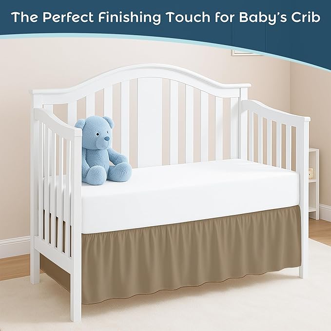 Taupe Crib Bed Skirt, Perfect for Nursery Crib for Boys & Girls with a 14" Drop and Size 28"x 52"