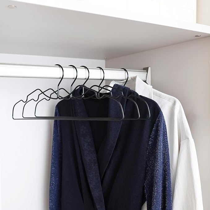 Metal Clothes Hanger, Ultra Slim & Short Neck Hanger,Space Saving Durable Non-Slip Felt Hangers, Closet Organizer (Black)
