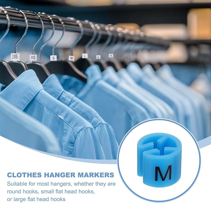 PATIKIL 300 Pcs Clothes Hanger Markers M Fit Rod Garment Size Tag Hanger Clips Round Color Coding Label for Clothing, Blue
