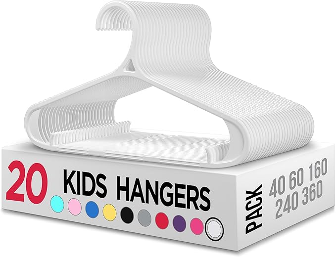 Utopia Home Kids Hangers 20 Pack - 11 Inch Plastic Baby Hangers for Closet - Childrens Hanger for Clothes & Infant Hanger for Closet - Non-Slip Shoulder Grooves, Strap Hooks & Pants Bar (White)