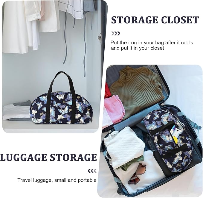 KOKNIT Full Size Iron Storage Bag, Stylish Portable Steam Iron Bag, Christmas Gift Tote For Ironing accessories & Travel (Navy Butterfly)