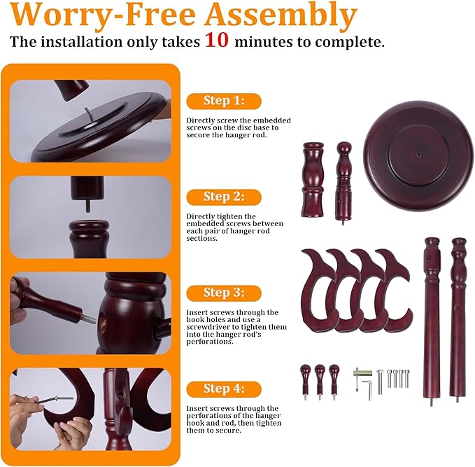 72“ Modern Wooden Coat Rack Freestanding Wood Coat Tree Heavy Duty with Hooks and Sturdy Round Base Coat Hanger Stand for Entrance, Office, Corridor