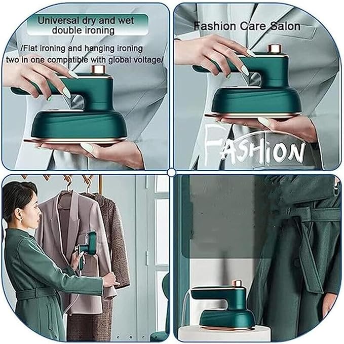 Steam Iron, Portable Steamer for Clothes Travel, Household Handheld Portable Garment Steamer, Travel Size Clothes Steamers, Handheld Portable Iron, Rapid Heating (Green)