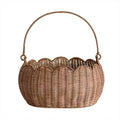 Scalloped Round Basket with Handle, Super Sturdy Wicker Storage Baskets, Hand Woven Basket for Shelves,Natural Baskets for Organizing (Rattan(12.6 * 9 * 6.1))