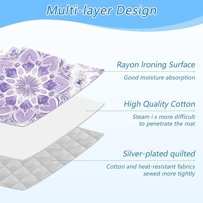 Ironing Mat Pad for Table Portable Travel Iron Blanket Ironing Board Covers Pressing Mat Heat Press Pads 27.6x47.2 Inches Lavender Flowers Mandala Purple42