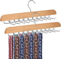 Tie Holders for Closet 2 Pcs, Tie Rack Hanger Hooks, Natural Wood Finish, 20 Rotating Hooks Each, Multi-Functional Storage for Ties Belts Scarves
