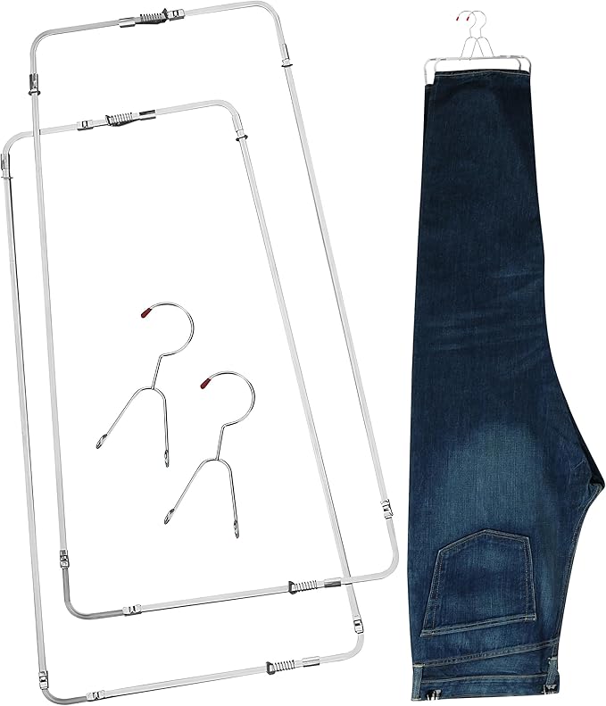 Pants Stretcher with Durable Wire Hanger – Wrinkle-Free, Perfectly Creased Drying for Jeans, Dress Pants, Slim Fit, Chinos, Slacks & Cargo. Adjustable Stretchers for Optimal Fit.