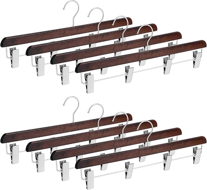 8 Pcs Kilt Hanger 20 Inches Wooden Duty Skirt Hangers with 4 Clips for Closet (Nut Brown)
