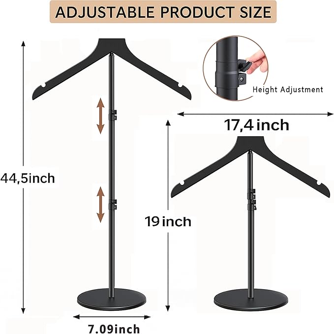 T Shirt Stand Display 19-44.5 Inch,Height Adjustable for Long Short Clothes Dress, Boutique Display Mannequin for Store, Closet, Photoshoot, Exhibition, Vendors Shop, Parties (Black, 44.5inch 1pcs)