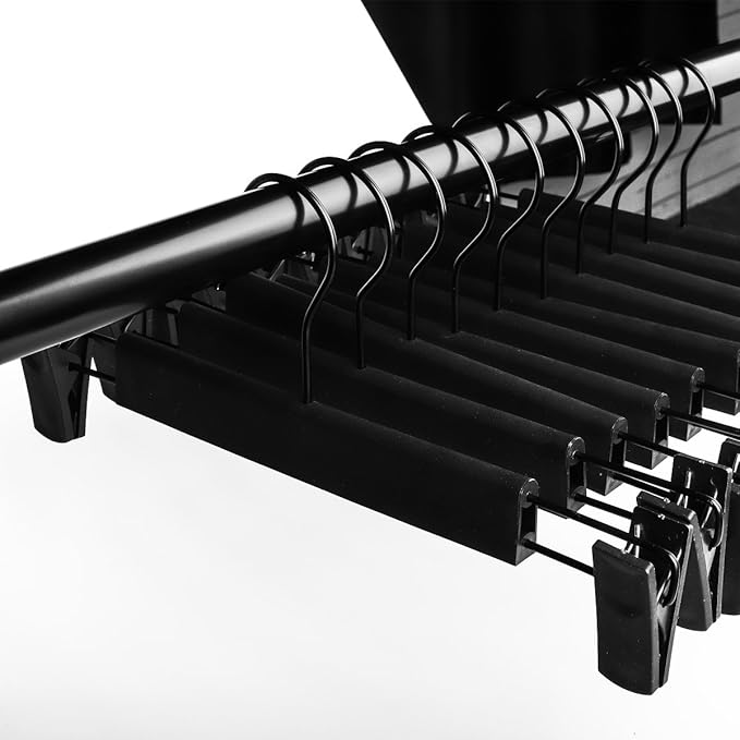 10 Pack Pants Hangers with Adjustable Non-Slip Clips Anti-Rust Hanging Hook for Trouser,Skirts,Jeans,Clothes Hangers Black