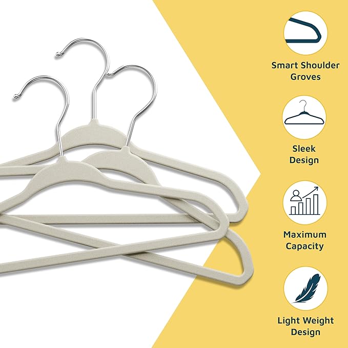 Ivory Velvet Kids Hangers 30 Pack, 10.83" Non-Slip Baby & Toddler Hangers for Clothes, Space-Saving Slim ABS Plastic with 360° Swivel Hook & Notched Shoulders, Up to 10 lb Capacity