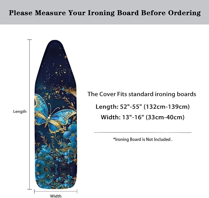 GLENLCWE Decorative Butterfly Replacement Ironing Board Cover with Hook and Loop,Stay in Place Butterfly Iron Board Cover for Women Heavy Duty Iron Accessories