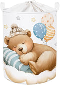 Sleeping Animals Baby Laundry Hamper Collapsible Clothes Kids Storage Basket Large Boys Girls Gift Toy Box Bin for Nursery, Bear, 63L