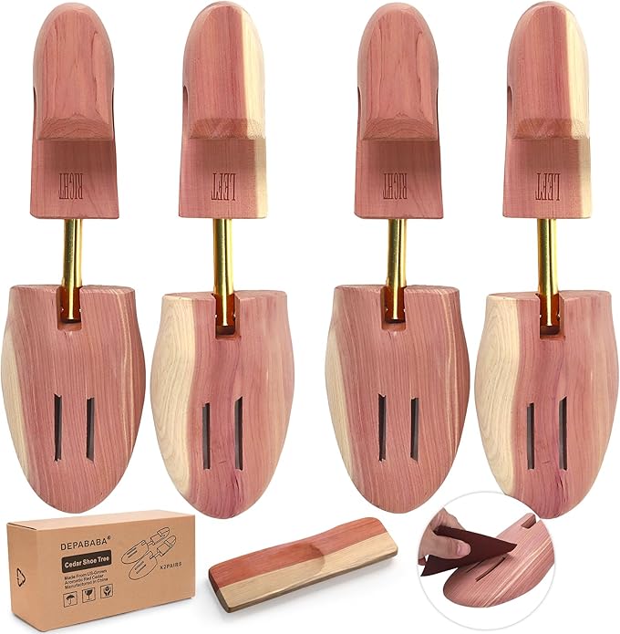 Cedar Shoe Trees for Men, Adjustable Wood Shoe Tree with Twin Tube, 7–14 Size Shoe Accessories for Sneakers, Boots