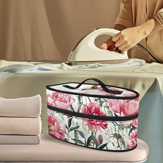 Pink Flower Iron Case Storage Fits Traveling Outing,Bird Steam Iron Carrying Case Iron Protective Cover Travel Steamer Bag with Handle