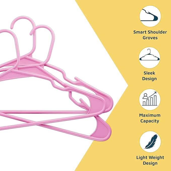 Lifemaster Plastic Clothes Hangers – Heavy Duty Hanger Set, for Organizing Clothes, Dresses, and Coat, Holds Up to 5 lbs, Space-Saving Hangers with Non-Slip Shoulder Grooves, Pack of 120, Pink