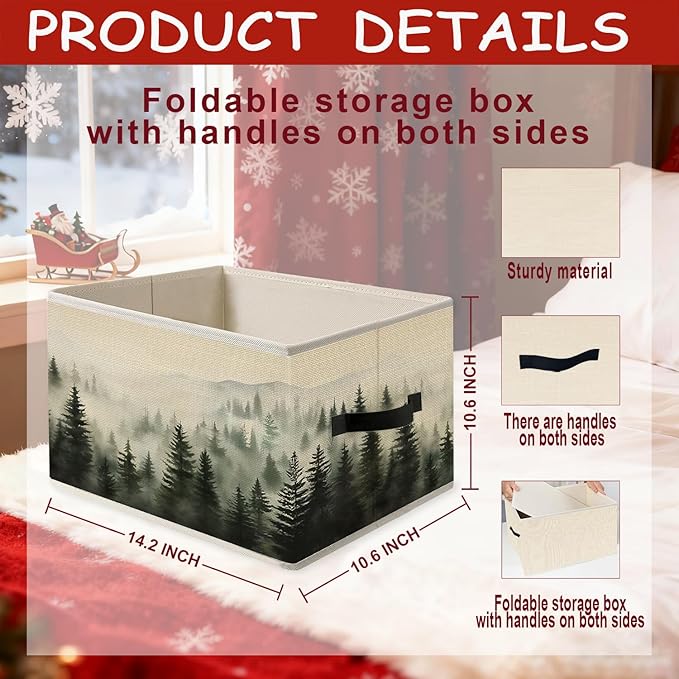 Misty Foggy Mountain Storage Bins, Forest Green Nature Landscape Foldable Closet Organizers Storage Basket Toybox for Clothes Bed Sheets Blankets Toys
