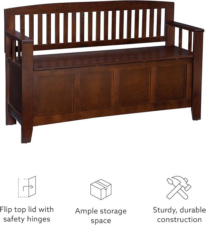 Linon Home Dcor Linon Home Decor Cynthia Storage Bench, 50"w x 17.25"d x 32"h, Walnut
