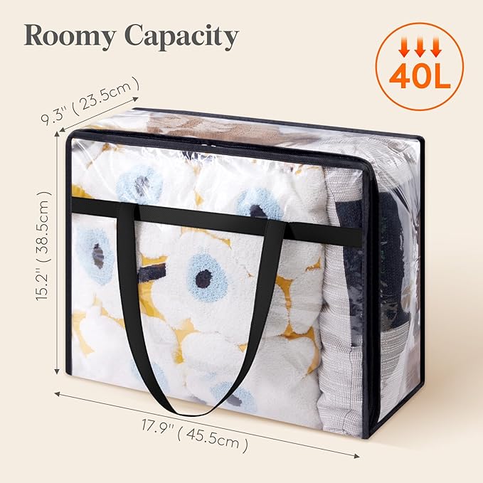 Lifewit 6 Pack Clear Clothes Storage Bags, 40L Plastic Blanket Storage Bag, Vinyl Foldable Moving Bags with Zipper, Closet Organizers and Storage Containers for Bedding, Duvet, Comforter