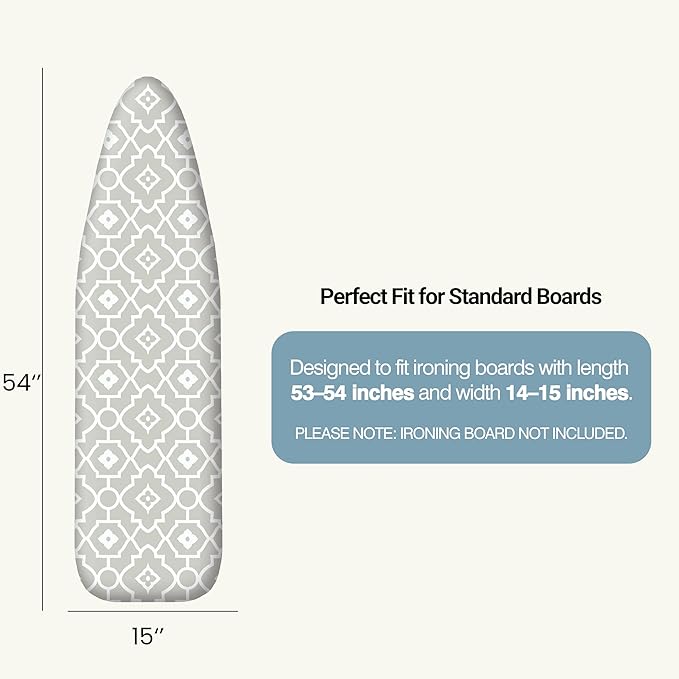 Ironing Board Cover and Pad 15"x54" Extra Thick Natural Cotton, Scorch and Stain Resistant Padding, Standard Size Iron Board Cover with Fasteners Heavy Duty Elastic Edge, Heatproof Geometric
