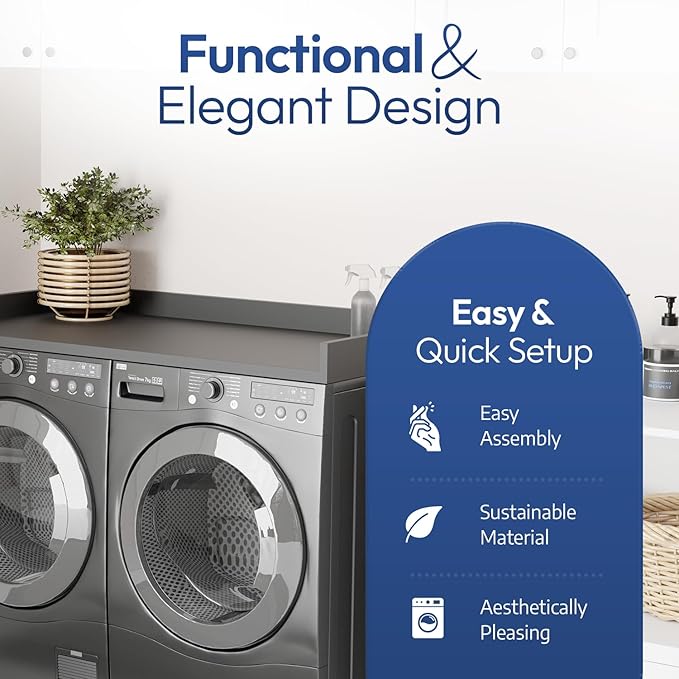 OfficeSimpli Washer Dryer Countertop, Made in USA, Non-Slip Pads, Laundry Room Wood Topper, Washer Dryer Cover for Top, Laundry Countertop, Laminate Finish (Slate Grey, Standard (27.5" x 54"))