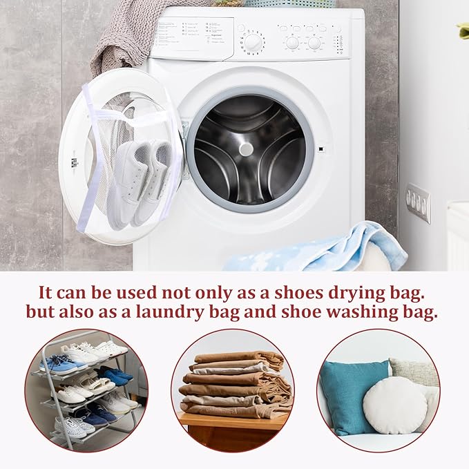 Sneaker Dryer Bag, Reusable Sneaker Wash Dry Net Bag Mesh Laundry Bags for Washer and Dryer Large Honeycomber Mesh Bags with Zipper and Strap for Most Dryers Door 15.7" X 15.7"
