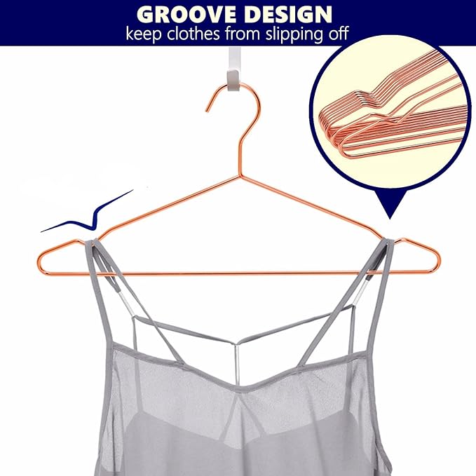 Amber Home 30 Pack 17" Rose Gold Strong Metal Hanger, Copper Clothes Hangers, Heavy Duty Coat Hangers, Standard Suit Hangers for Jacket, Shirt, Dress (Copper, 30)