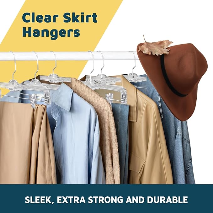 Lifemaster Clear Plastic Hangers - 30 Pieces 14 Inches Anti-Slip Space-Saving, Closet Organization Solution - Pants, Trousers, Skirts, Jeans Hangers with 360° Swivel Hook and Adjustable Clips - Clear