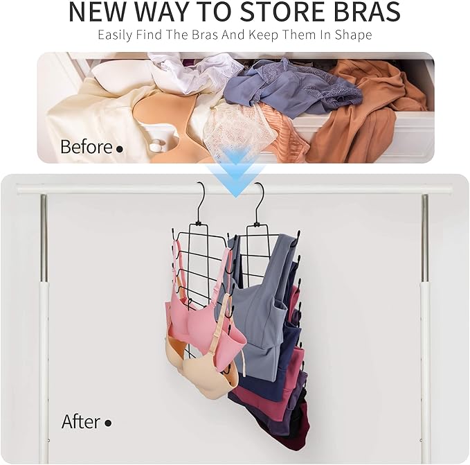 2 Pack Tank Top Hanger, Bra Organizer for Closet, Hanging Space Saving Sport Bra Lingerie Holder Closet Organizers and Storage, College Apartment Essentials, Black