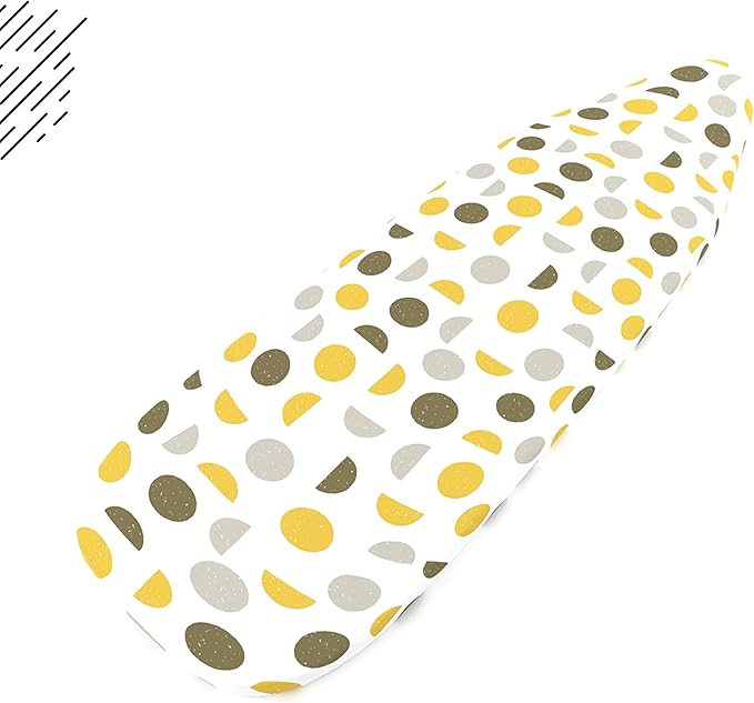 Encasa XO Ironing Board Cover and Pad 49"x18" - Thick 3mm Felt Padding, Drawstring Tightening & Lock, Easy Fit, Scorch & Stain Resistant, Fits Wide Ironing Board - Yellow Moon