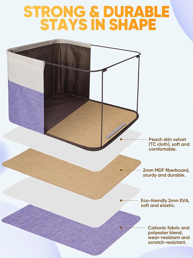 BALEINE 4 Pack Fabric Storage Bins for Shelves, Linen Storage Baskets for Organizing, Decorative Closet Bins for Clothes, Home (Lavender, 15''x11''x9.5'')