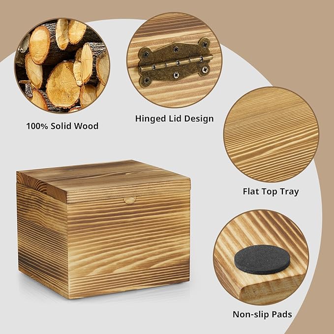 Disposable Face Towel Holder, Burnt Wood Box Compatible with Clean Towels XL(NOT Included), Black Container for Cleansing Facial Dry Wipes, Face Towelettes Bathroom Counter Storage