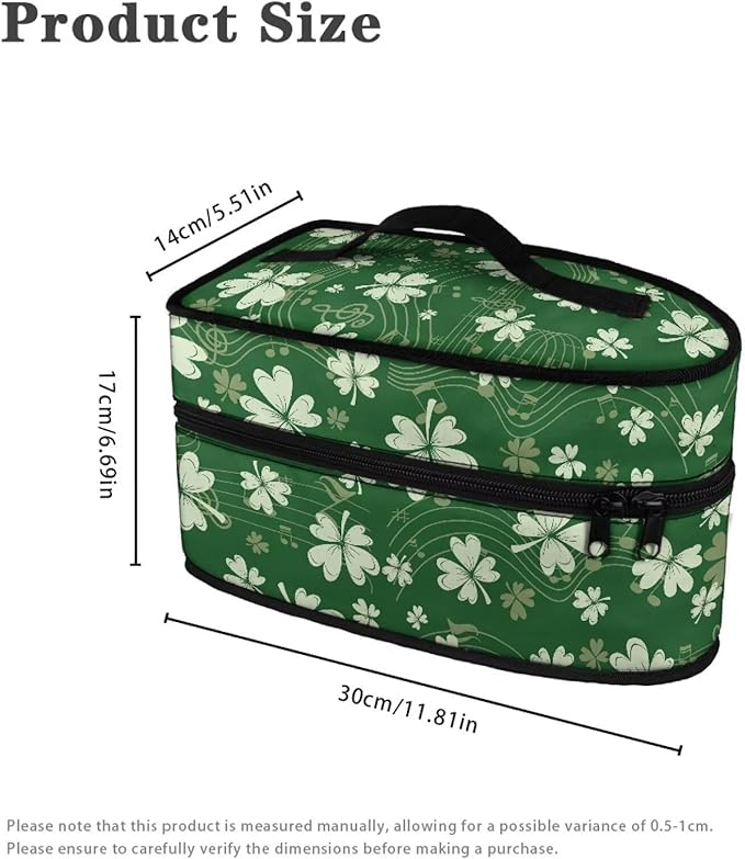 Lucky Leaves Steam Iron Storage Bag with Zipper Handle Green Irish Holiday Decoration Iron Storage Case Fits for Accessories Travel Irons