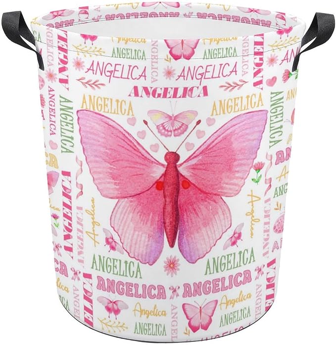 Butterfly Laundry Basket,Personalized Laundry Hamper for Boys Girls,Custom Laundry Basket With Name, Customized Dirty Clothes Hamper for Bathroom Bedrooms,S-16.5"X 13.8"