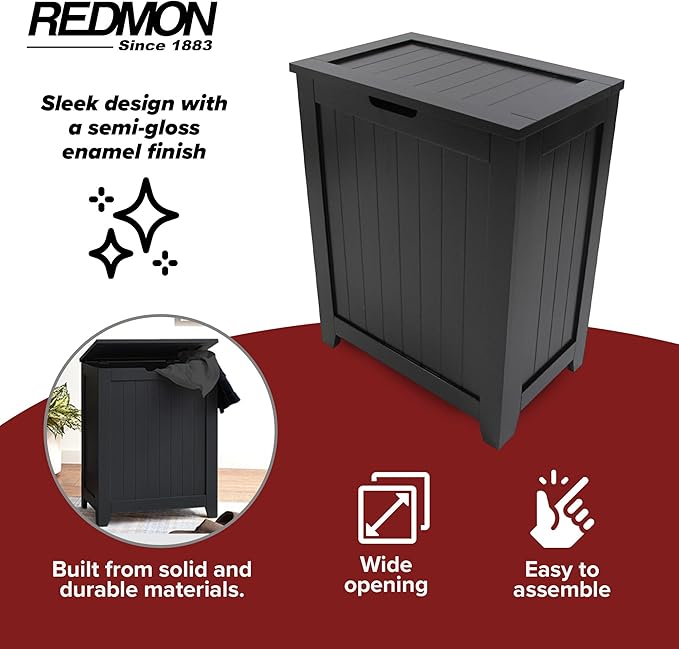 Redmon 18'' x 11.25'' x 23.25'' Contemporary Country Wainscot Style Wooden Clothes Hamper for Bedroom, Bathroom, and Laundry Room, Espresso