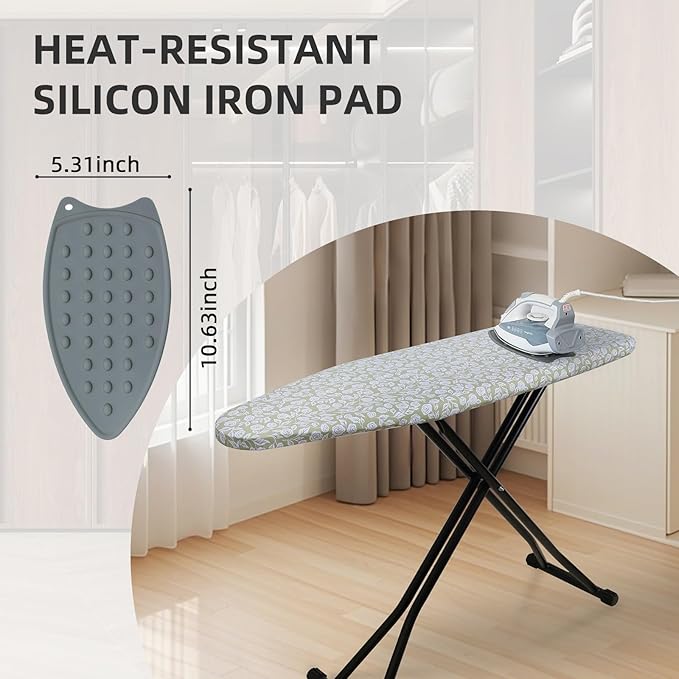 Ironing Board Adjustable Height Folding Ironing Board with Iron Pad, Heat-Resistant Cover, Thick Steel Tube Compact Iron Board (Flower)